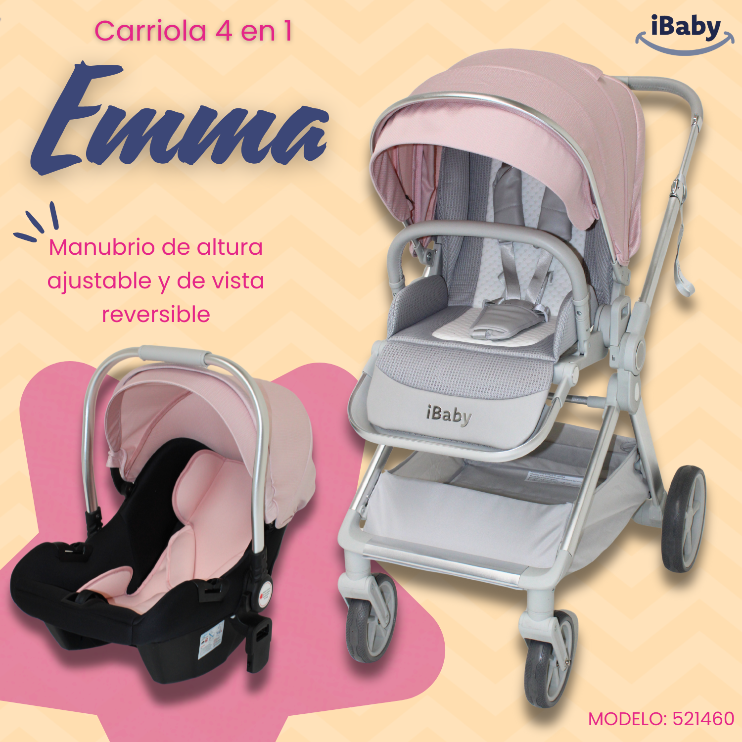 Carriola Ibaby Emma Elegante Mango Ajustable Y Reversible con portabebe