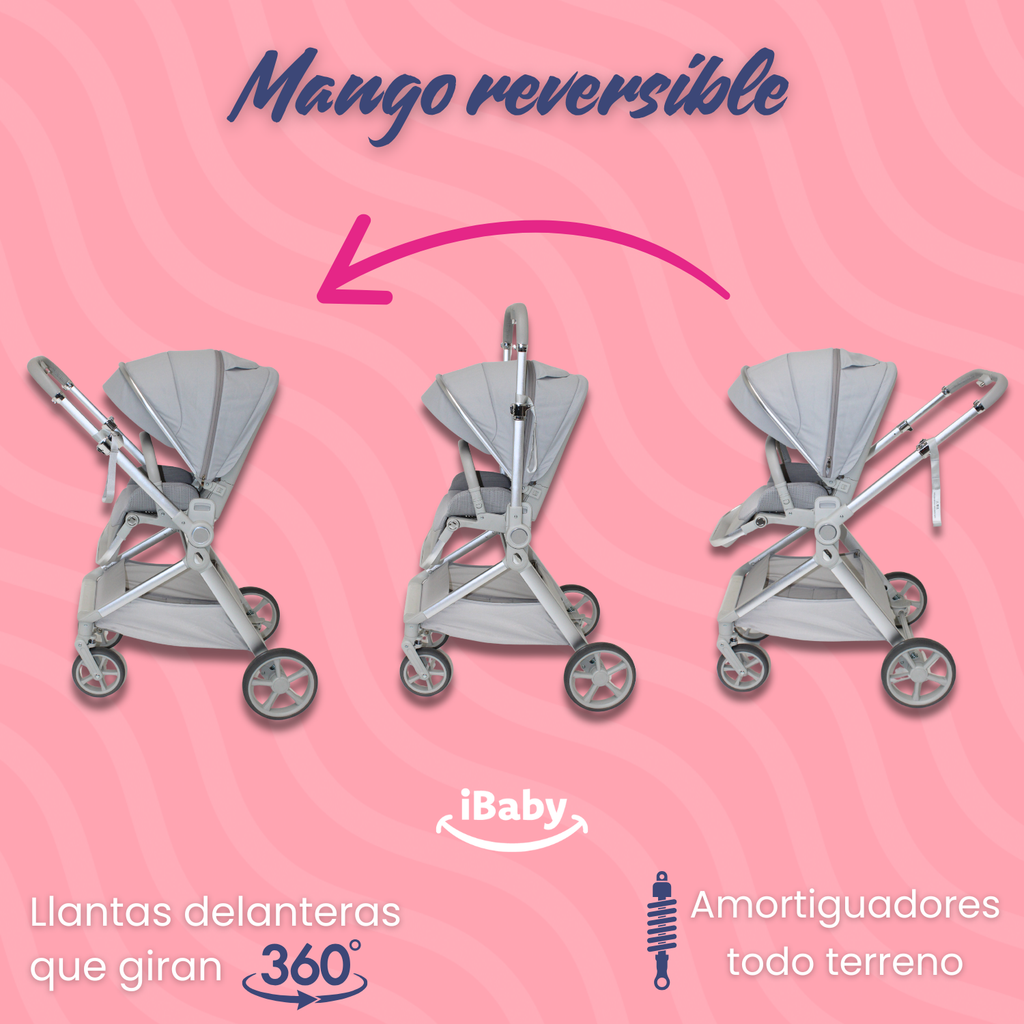 Carriola Ibaby Emma Elegante Mango Ajustable Y Reversible con portabebe