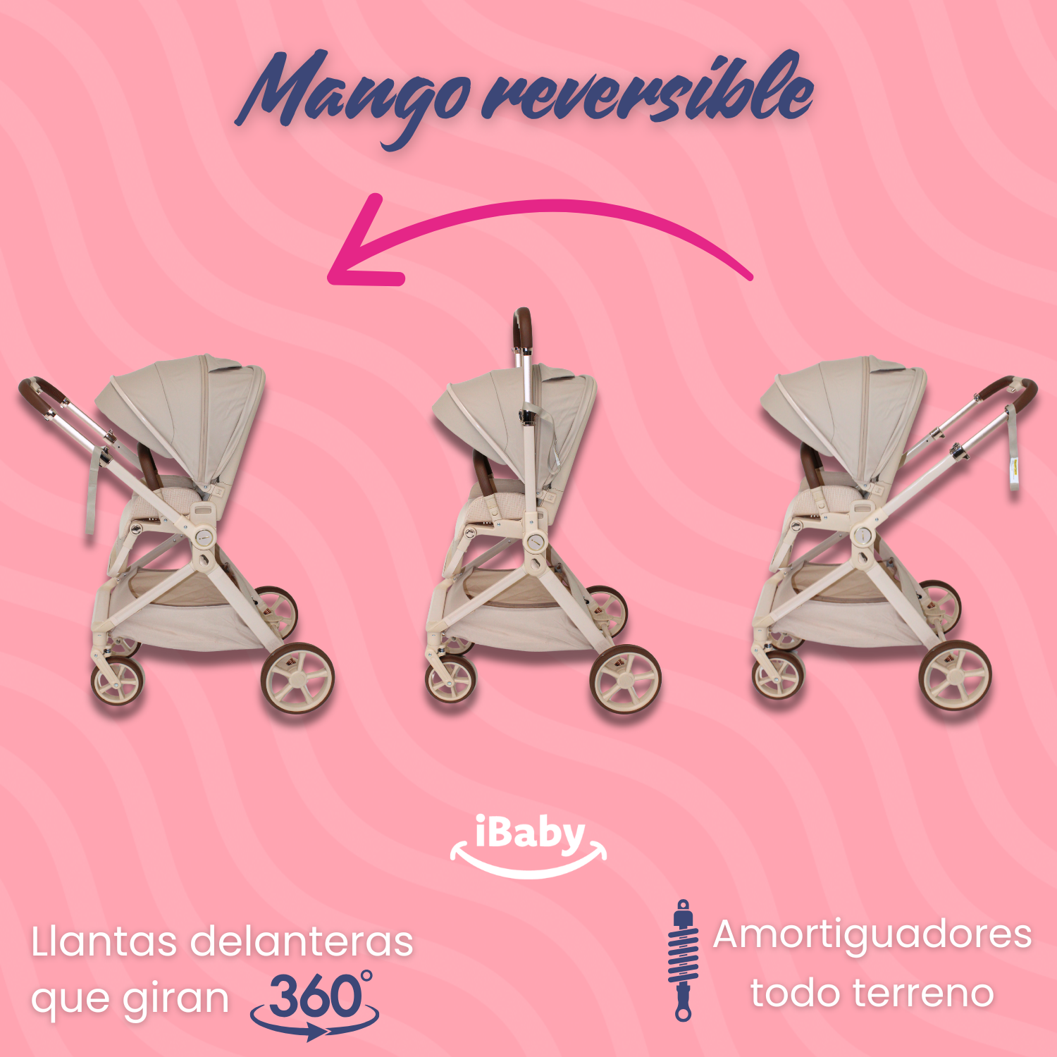 Carriola Ibaby Emma Elegante Mango Ajustable Y Reversible con portabebe