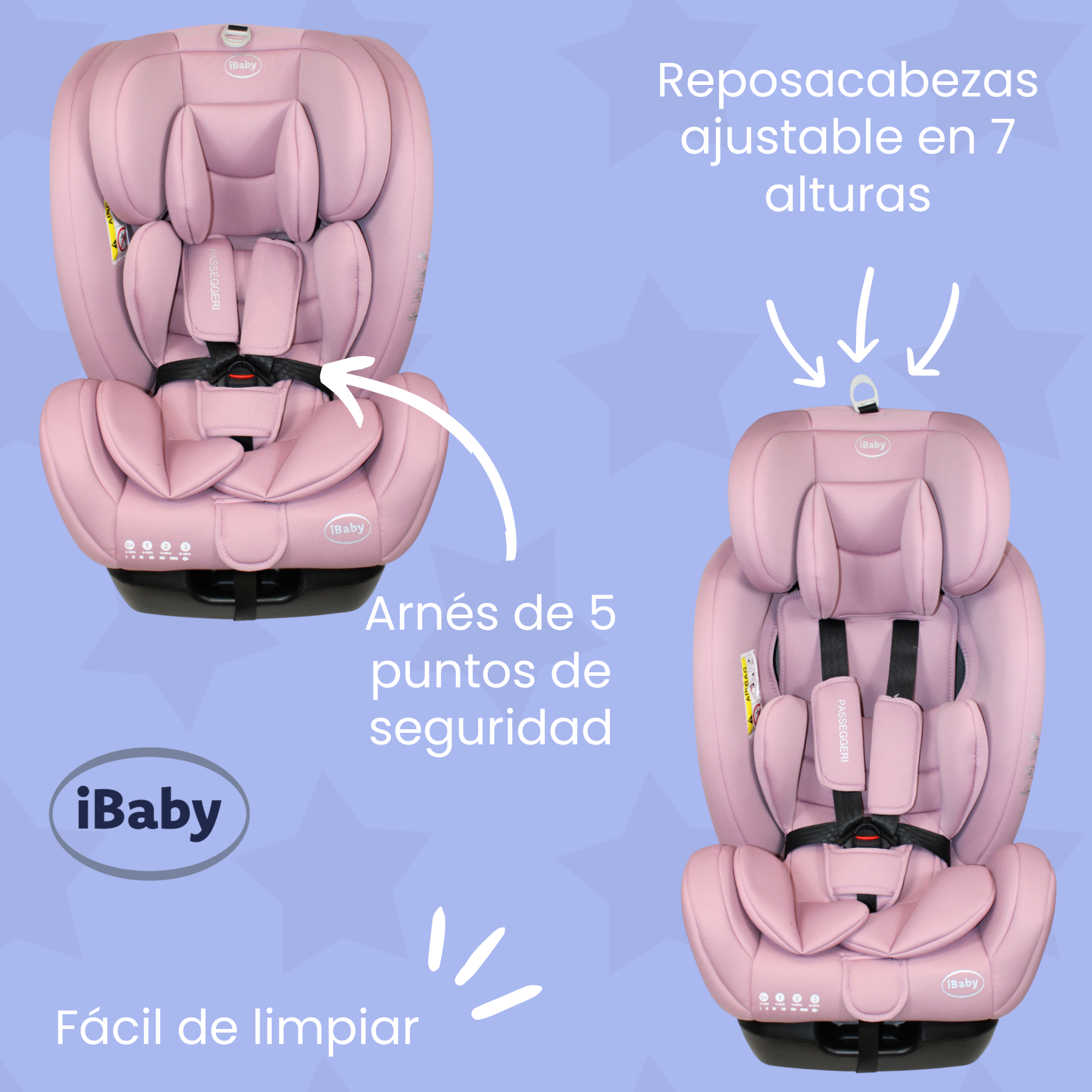 Autoasiento Reclinable Desde 0 A 36 Kg Passegeri Ibaby Rosa Passegeri