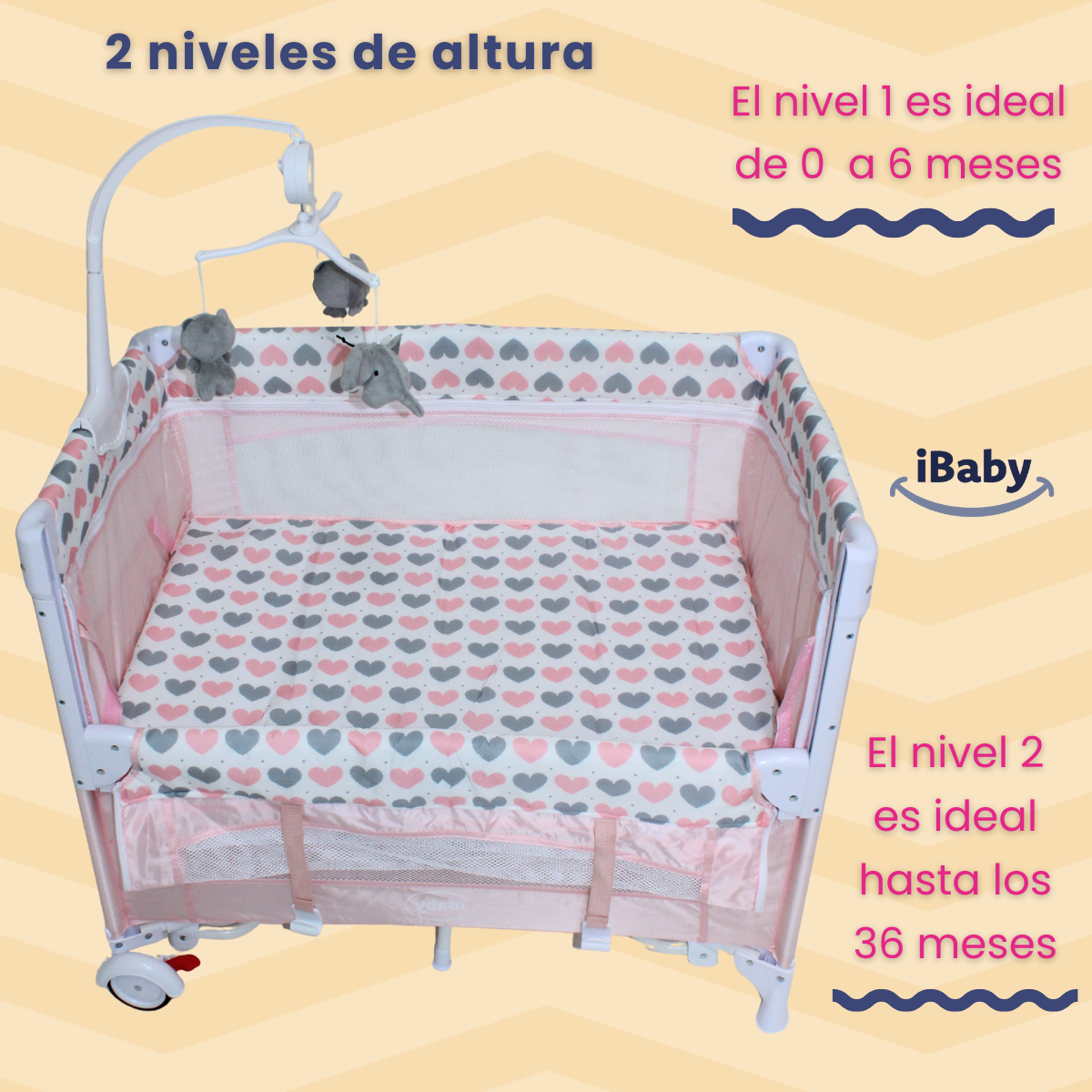 Cuna Corral Colecho MOM 4 ME ibaby Velo Alto Móvil Musical