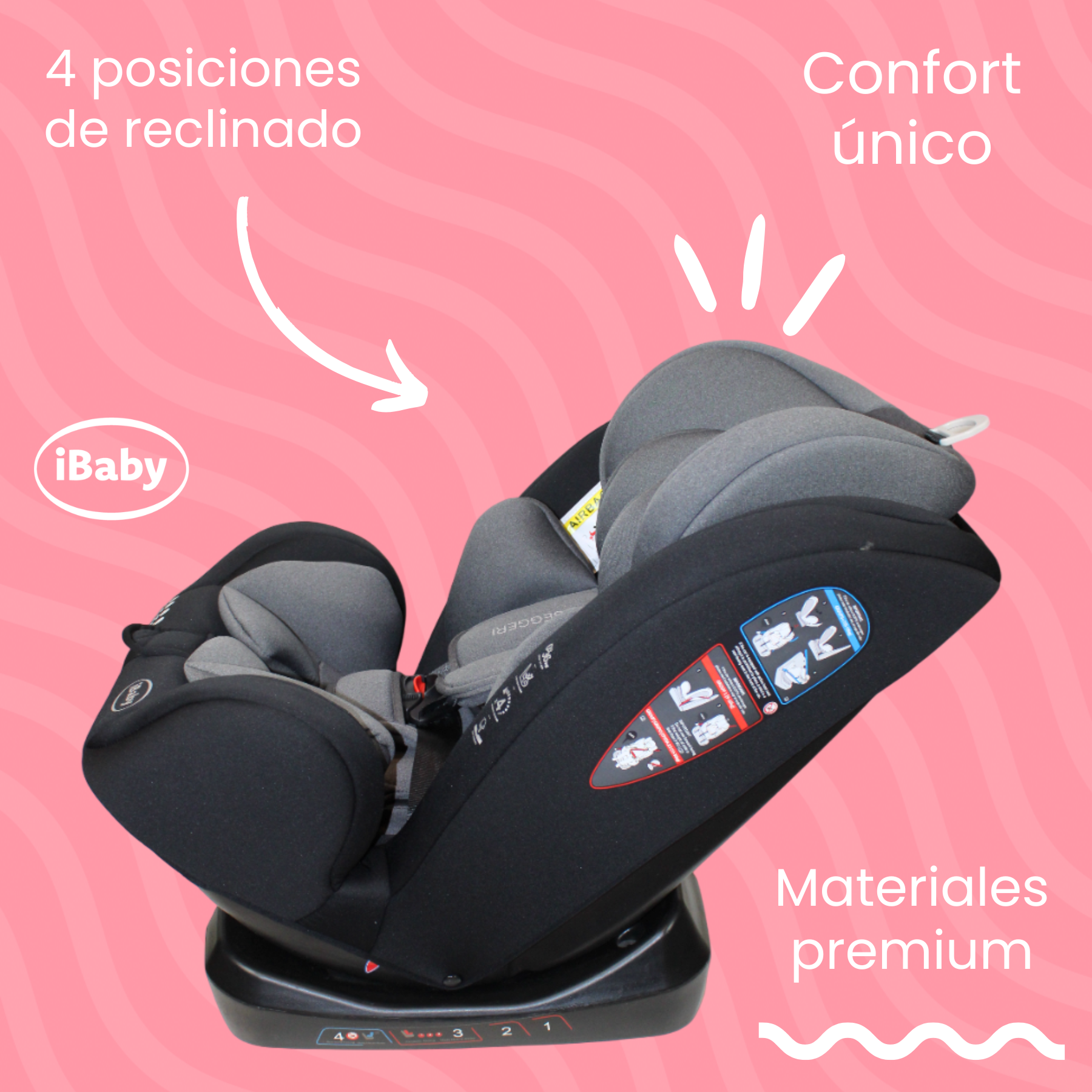 Autoasiento Reclinable Desde 0 A 36 Kg Passegeri Ibaby Rosa Passegeri