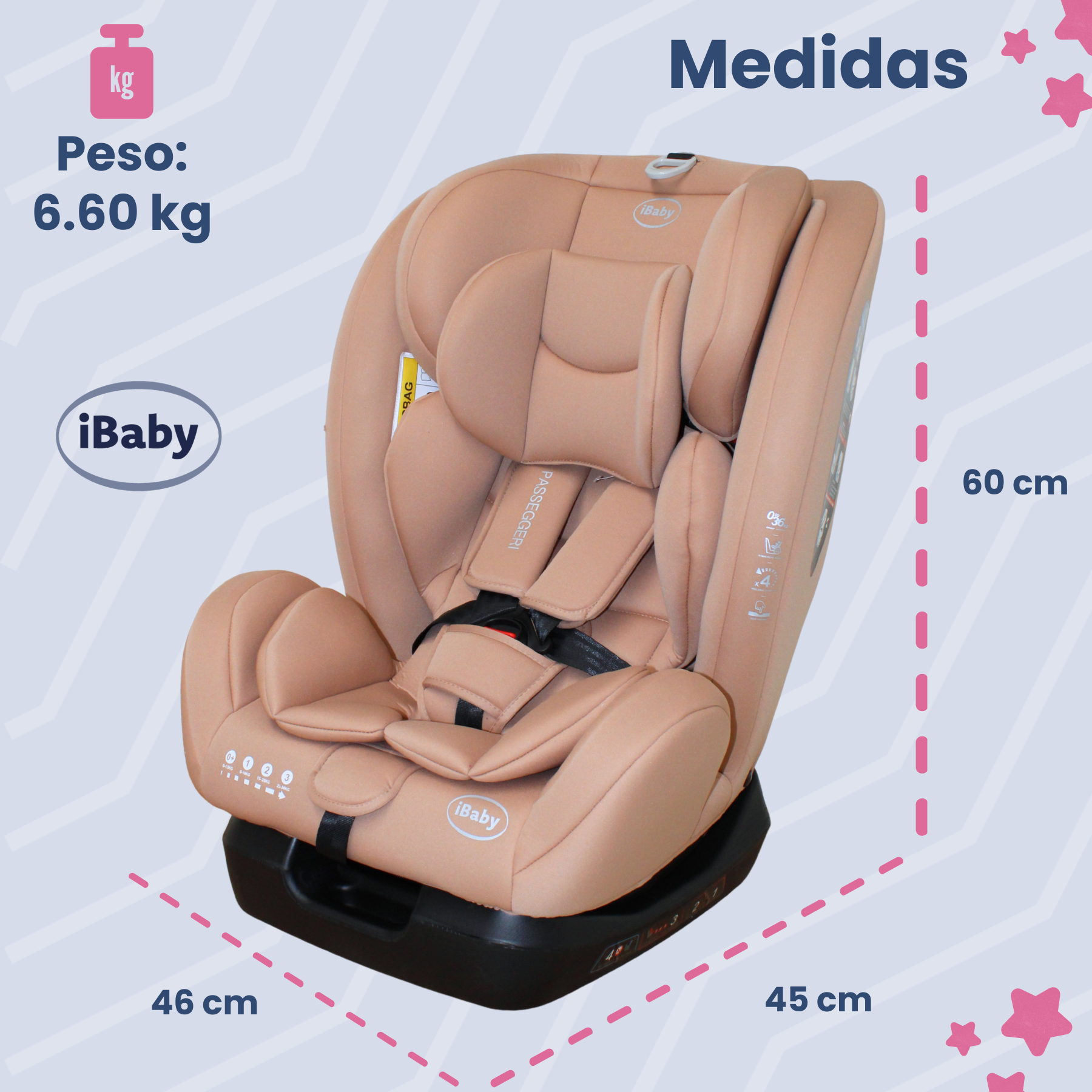 Autoasiento Reclinable Desde 0 A 36 Kg Passegeri Ibaby Rosa Passegeri