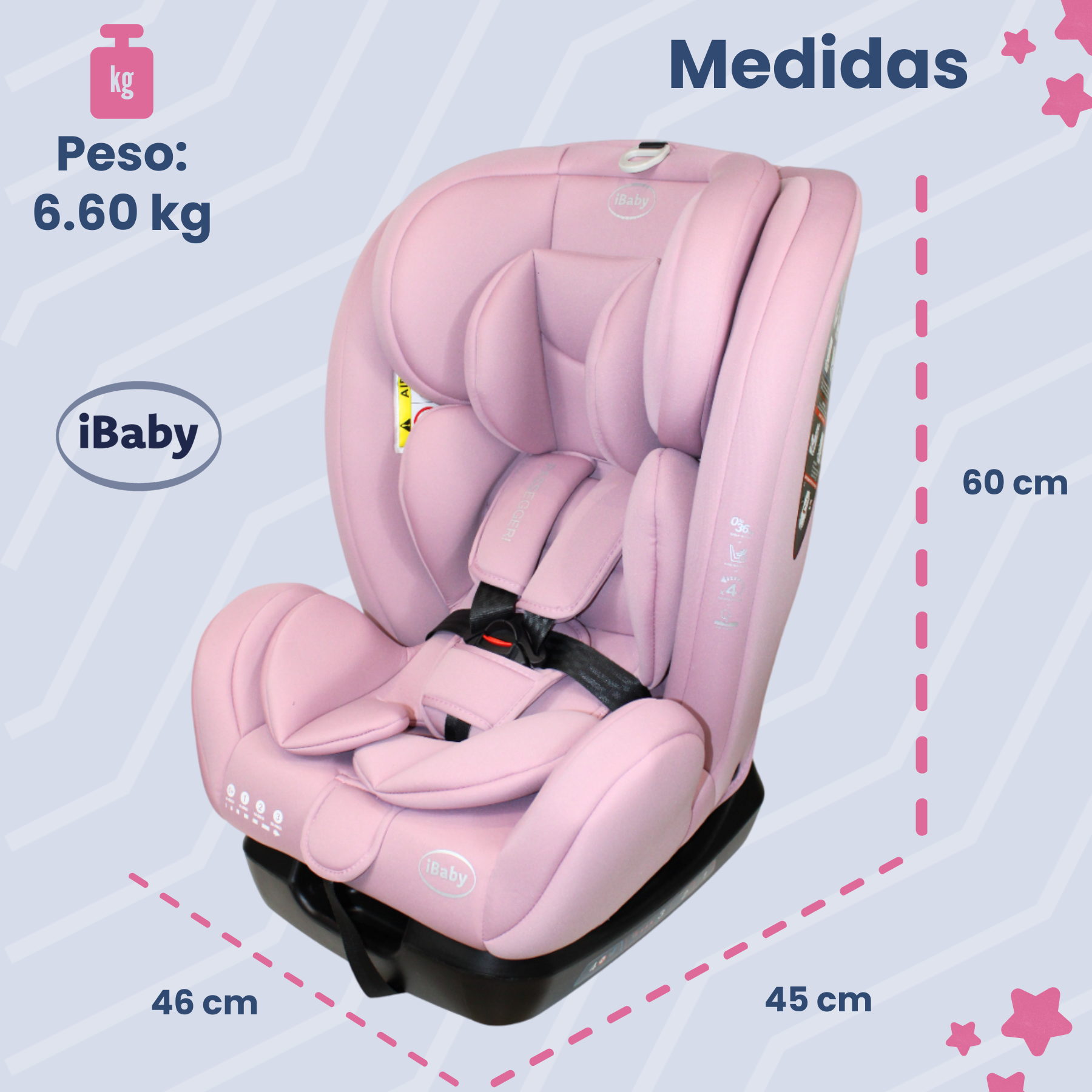 Autoasiento Reclinable Desde 0 A 36 Kg Passegeri Ibaby Rosa Passegeri