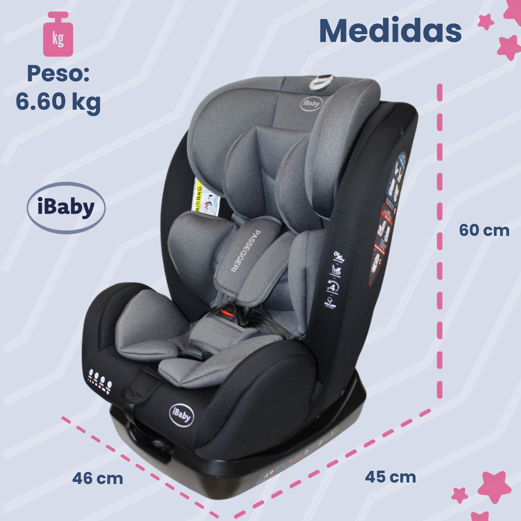 Autoasiento Reclinable Desde 0 A 36 Kg Passegeri Ibaby Rosa Passegeri