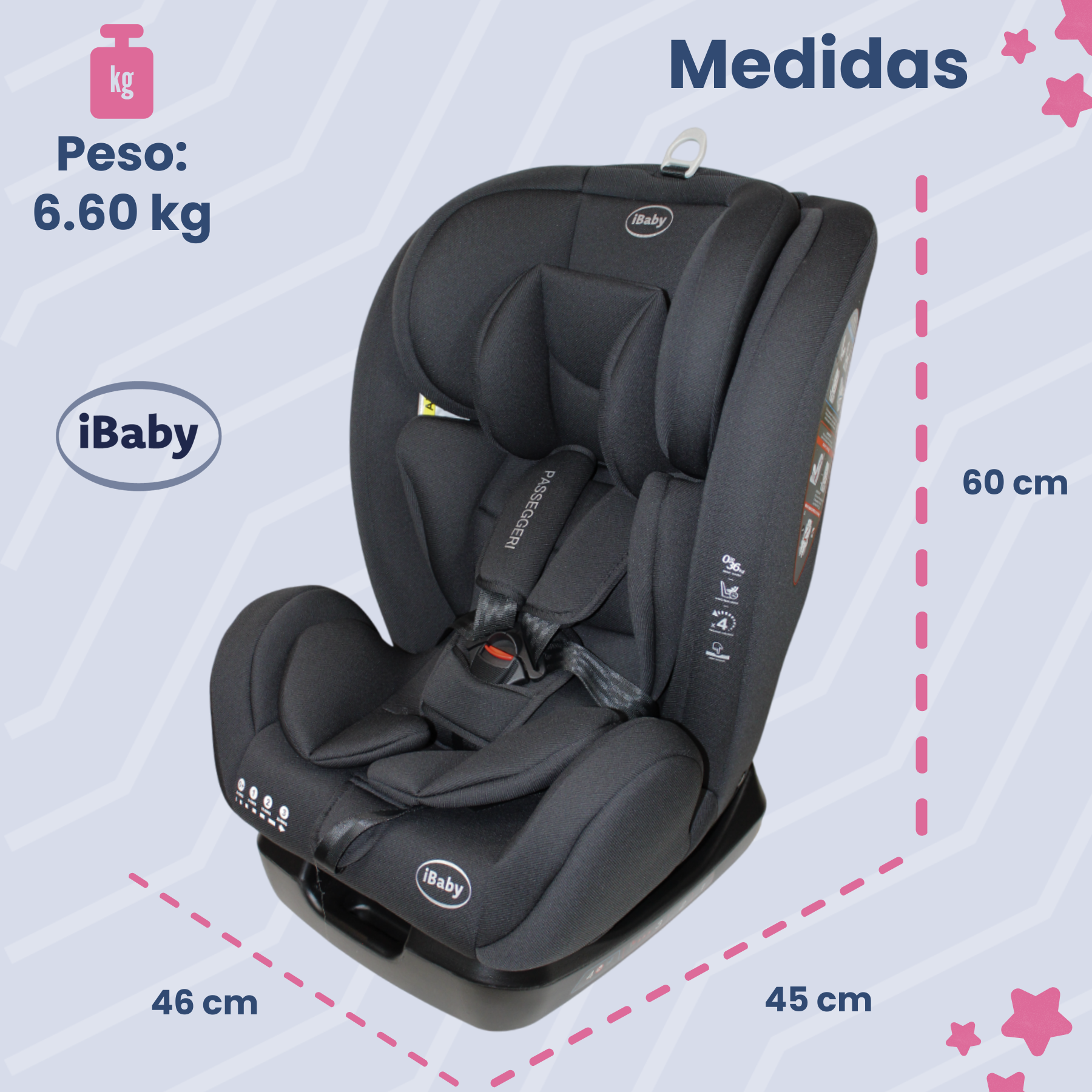 Autoasiento Reclinable Desde 0 A 36 Kg Passegeri Ibaby Rosa Passegeri