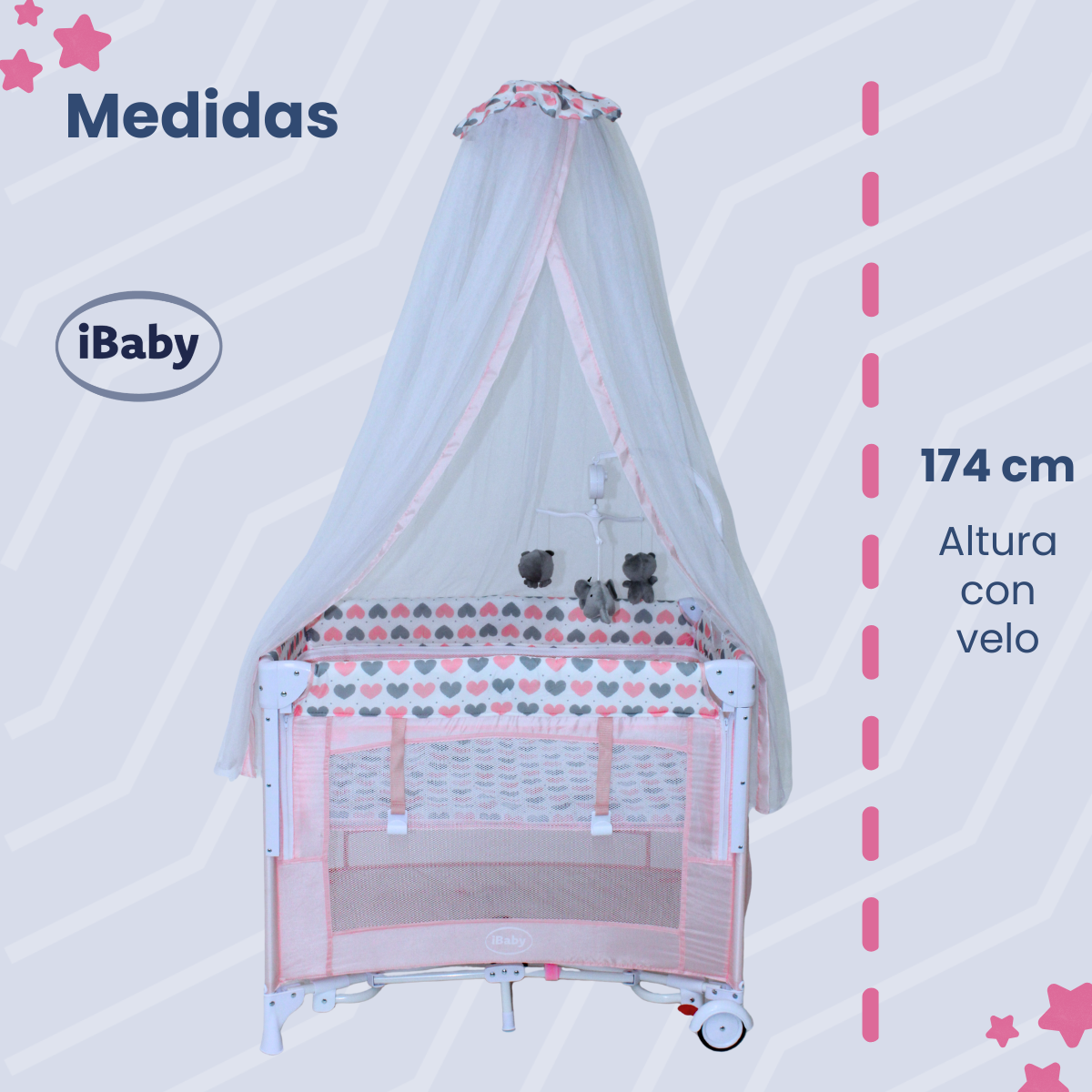 Cuna Corral Colecho MOM 4 ME ibaby Velo Alto Móvil Musical